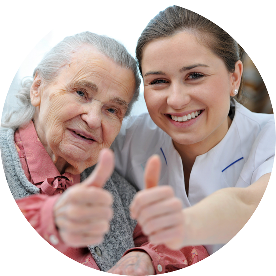 a senior and nurse smile and put thumbs up