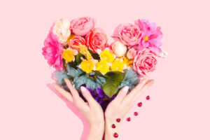 a bouquet of flowers in a heart